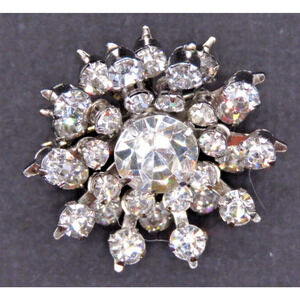 Vintage Rhinestone Brooch Pin Silver Tone Starburst Small and Beautiful!